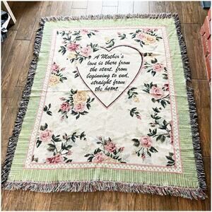A Mothers Love Hand Knitted Tapestry Throw 100% Cotton 50X60 Inches Multicolor
